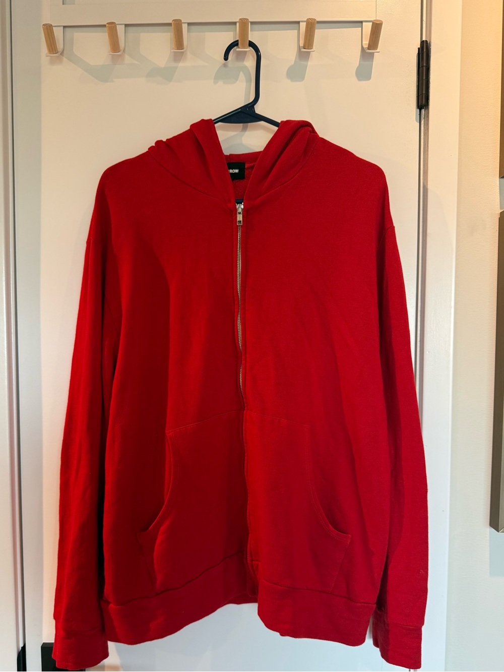 Super soft long line zip up hoodie in cherry red